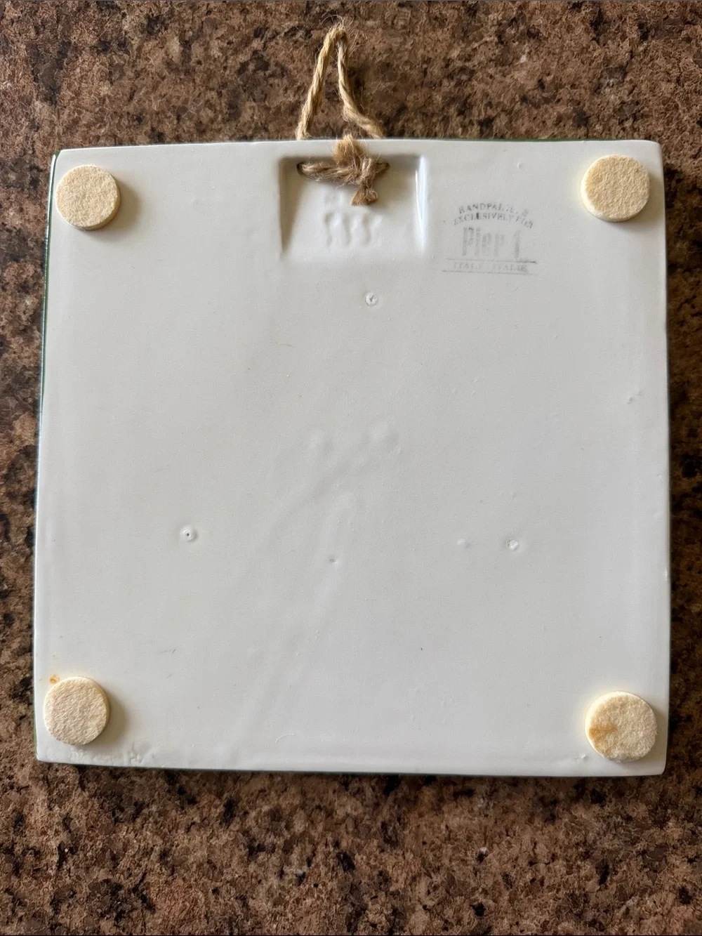 Pier 1 Leaf Trivet Tiles Set of 2 Italy Green White